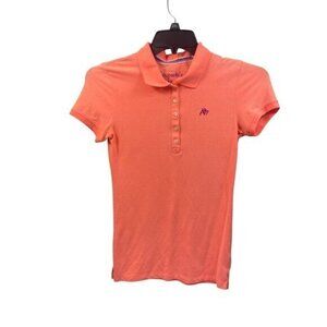 Aeropostale Womens Coral Pink A87 Logo Polo Shirt Medium Stretch Cotton Blend Sh
